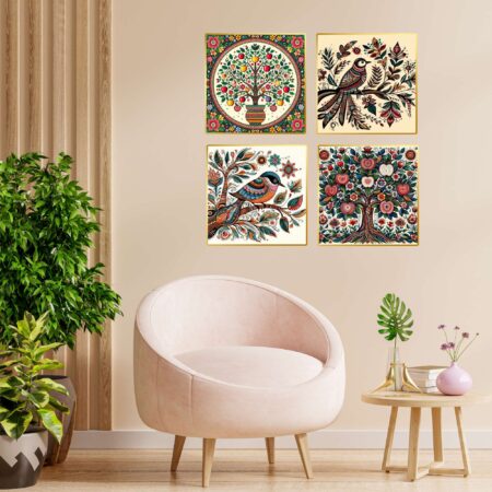 Set of Four Wall Paintings for Wall Dacoration Golden Framed Wall Paintings for Living Room & Bedroom Wall Art for Home Decoration & Office Wall Décor (13x10 inch CH-GD4-7)